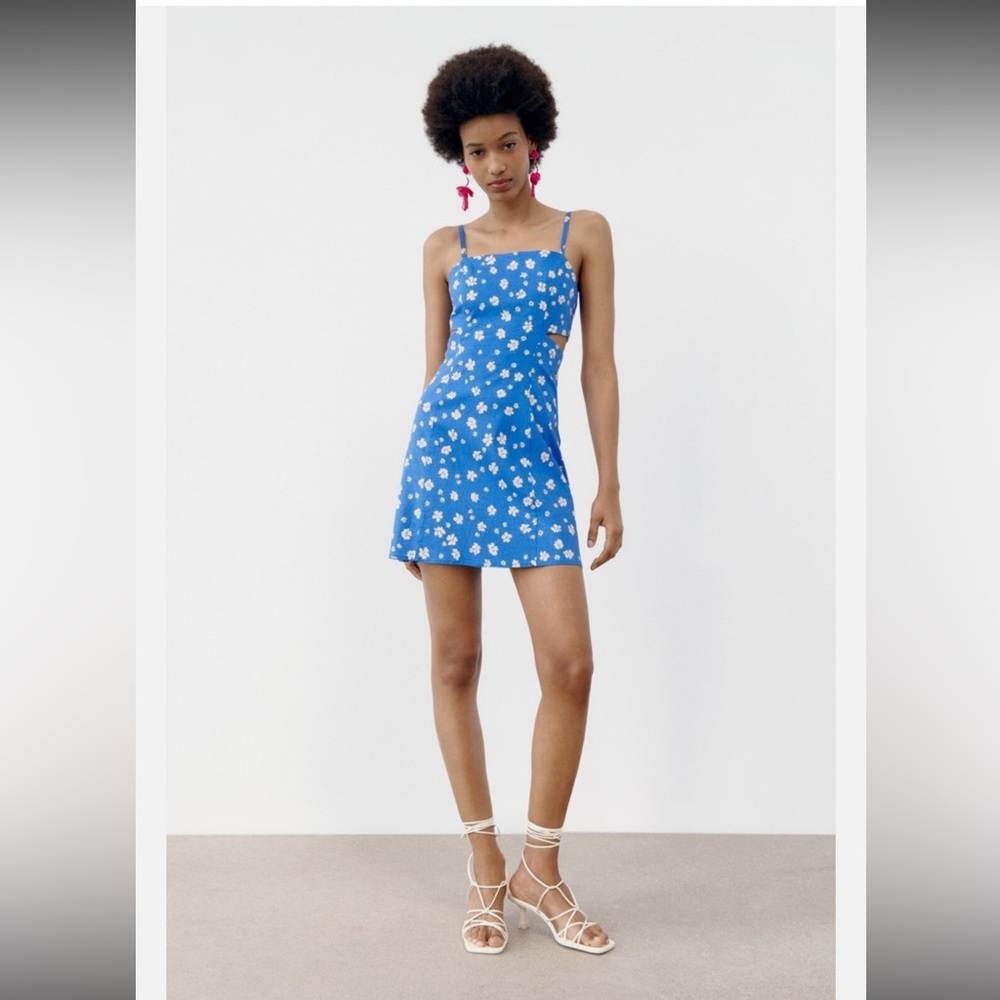 Zara Blue and White Spaghetti Strap Mini Sundress